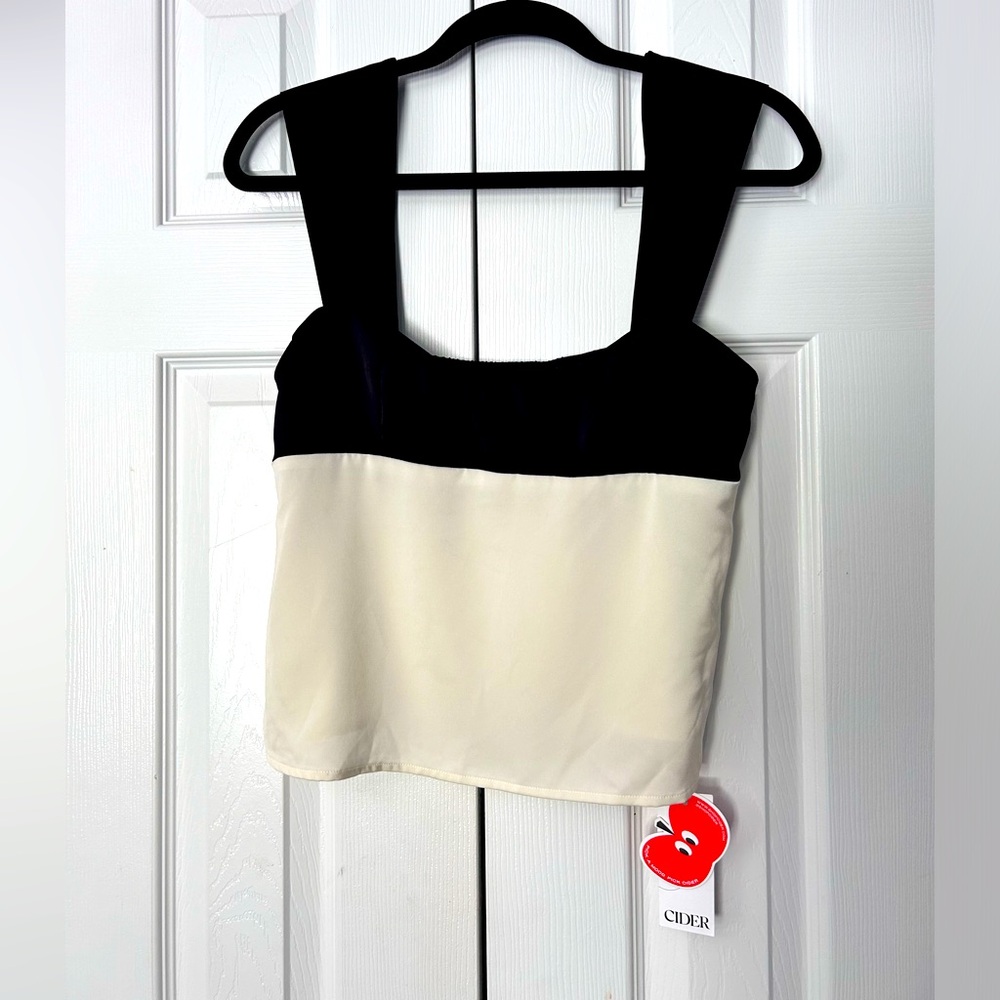 Cider Tank Top Babydoll Cropped Two Tone Ivory Black Medium Womens